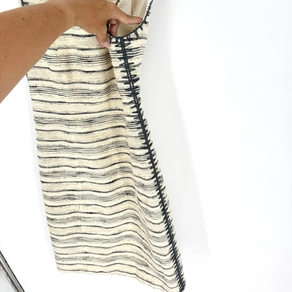 Tory Burch Nicole Tweed Embroidered Sheath Dress Sleeveless Cream Size 4 Office‎